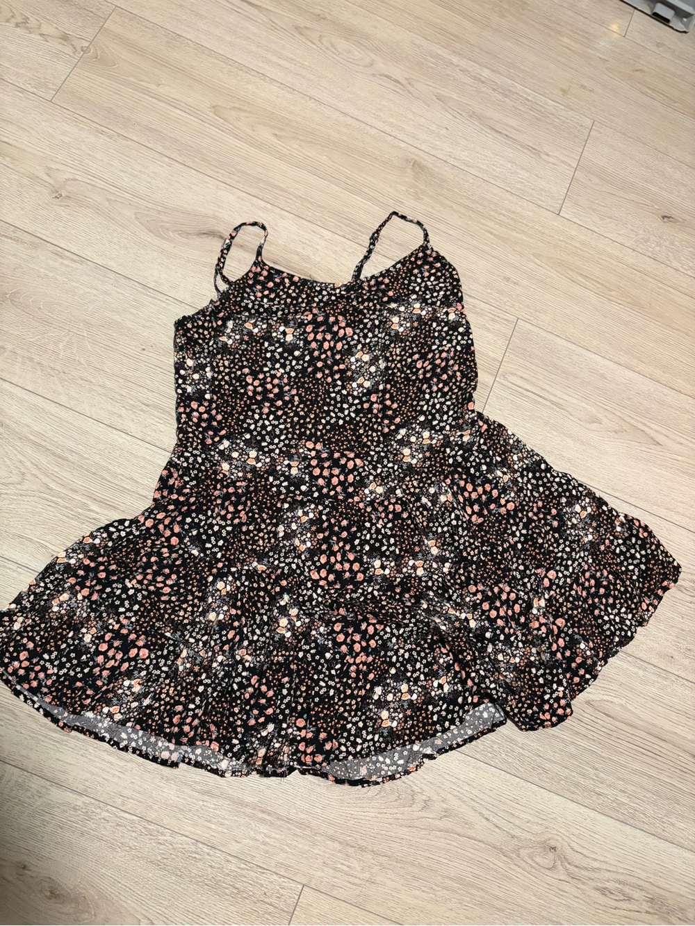 Wild Fable Size M Women’s Black Floral Flowy Sundress with Pink/White Accents